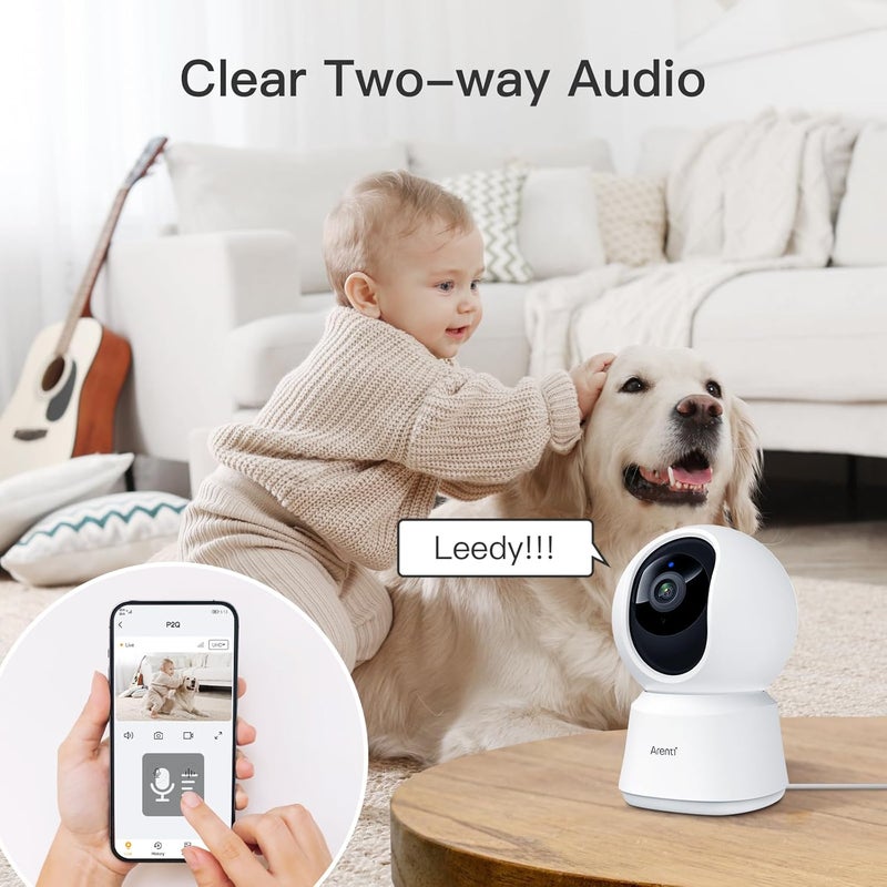 Arenti 5G Indoor Security Camera, 4MP Pet Camera with Speaker for Dog/Cat, Baby Monitor with Phone App, Dual-Band WiFi, Auto Tracking, Super Night Vision, 2-Way Talk, Cloud & SD Card Storage(P2Q 2PC) - Image 5